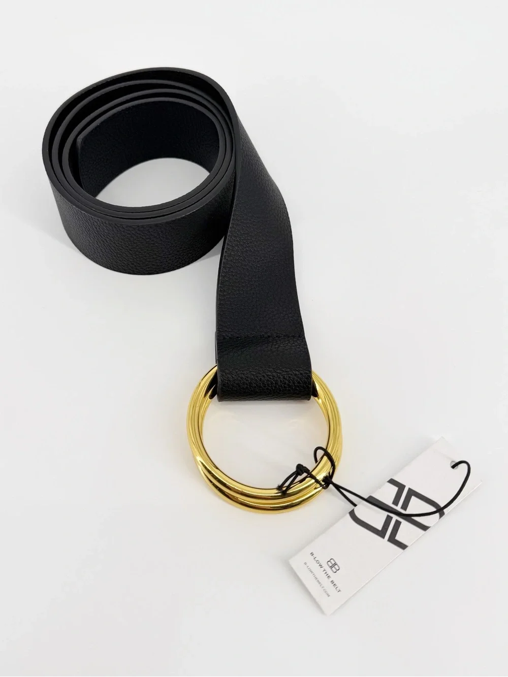 NWT B-Low The Belt Black and Gold Double Ring Vegan Leather Wrap Belt S/M